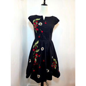 eShakti Fit Flare Floral Cherry Embroidered Dress Boho Romantic Retro Size S 4